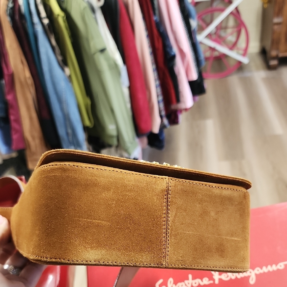 Salvatore Ferragamo Tan Suede Crossbody Bag - Picture 3 of 6